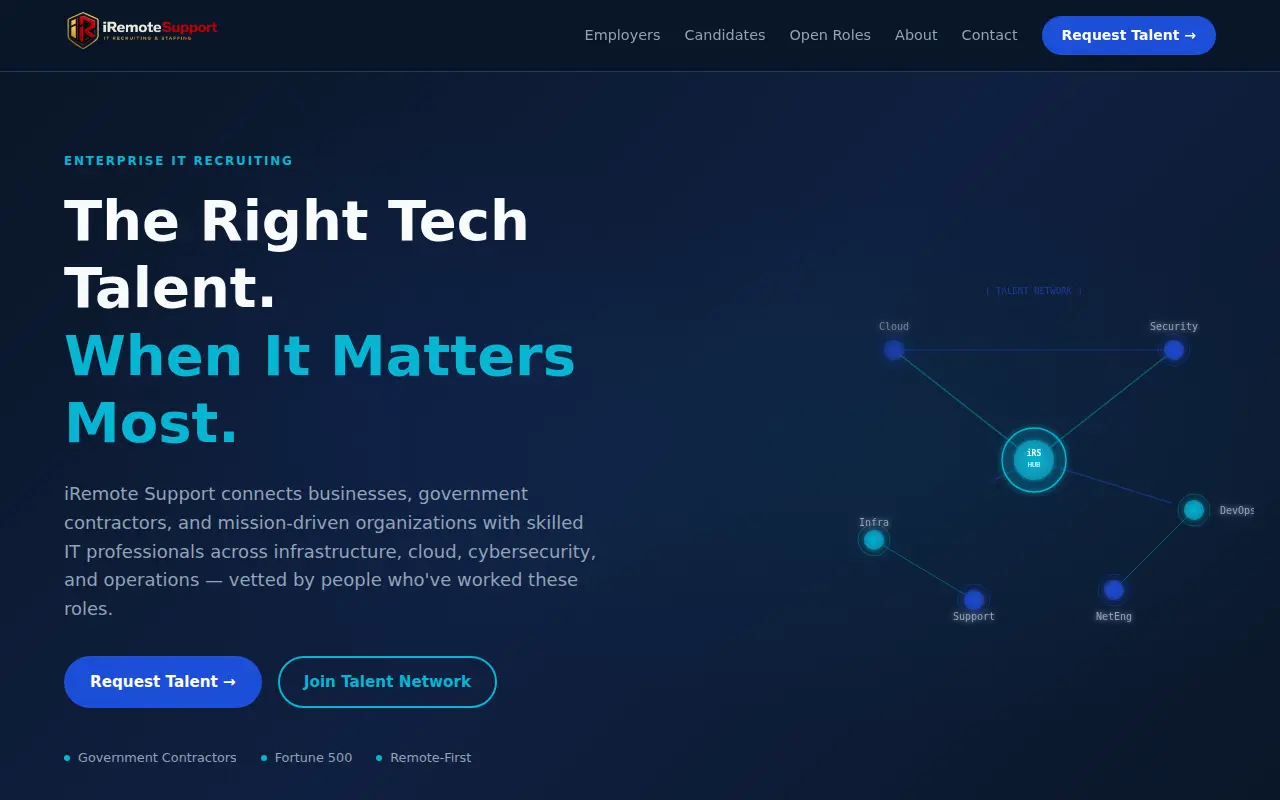 iRemote Support homepage screenshot